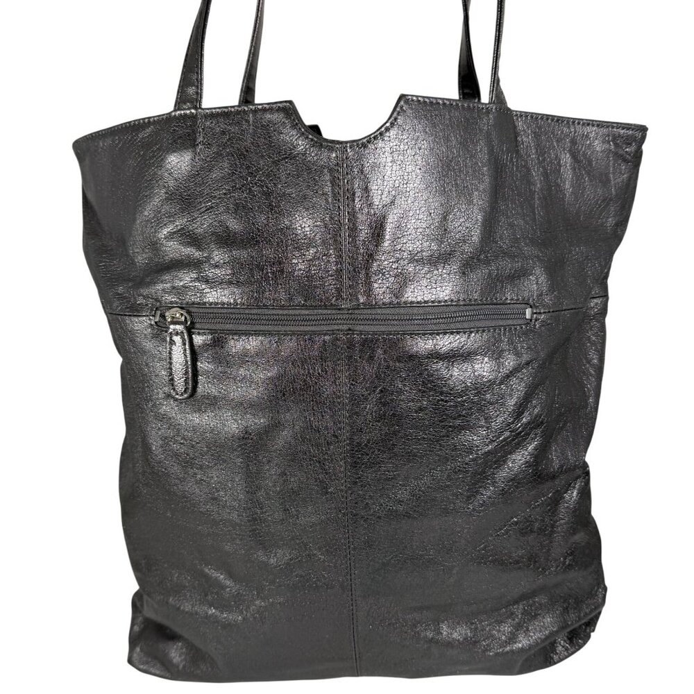 WILSONS Metallic Gunmetal Leather Lightweight Soft Tote Handbag 3 Compartments